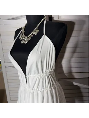 Vintage Y2K maxi dress backless plunge white tiered coquette boho fairy cocktail thumbnail 5