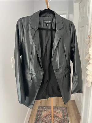 LAUNDRY by Shelli Segal Faux Leather Black Lightweight Single Button Blazer XS thumbnail 4