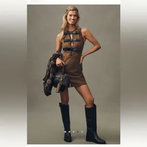 Flat White Faux-Suede Sleeveless Bow-Trim Mini Dress thumbnail 5