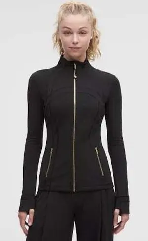 Lululemon Women Jacket 4 Black Define Gold Zip Slim Fit Luon Thumbholes thumbnail 1