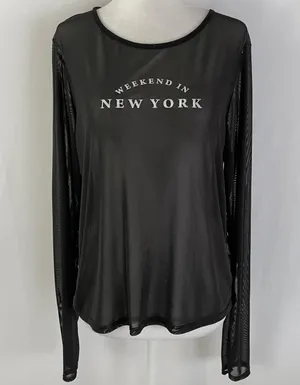 New Pretty Little Thing Weekend In New York Mesh Long Sleeve Top Black Size 10 thumbnail 5