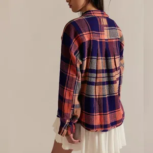 Free People We The Free Cozy In Plaid Button Down Shirt Navy Sabrina Plaid - NWT thumbnail 3