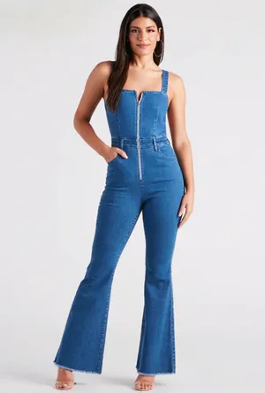 Windsor Made You Look Open Back Denim Jumpsuit thumbnail 3