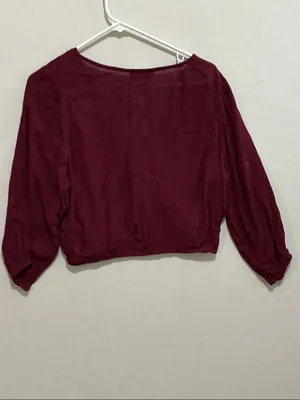 Hollister Women's Deep Burgundy Wrap-Style Blouse thumbnail 5