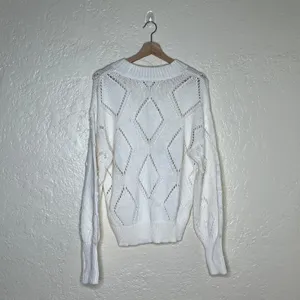 LOFT Sweater Large White Pointelle Bobble‎ Knit Women's Long Sleeve NWT Feminine thumbnail 2