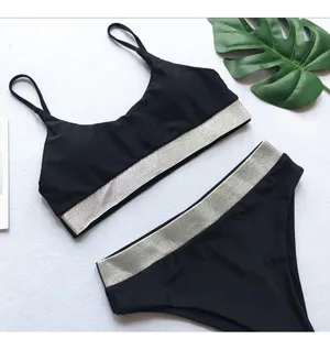 Boutique emma bling trim high waist swimsuits set black thumbnail 5