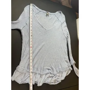 Free People We The Free Laguna Thermal Top XS Dusty Blue Oversized Waffle Knit thumbnail 7