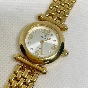 Westar Swiss Eb women’s watch gold tone 25mm quartz analog links band 6”running thumbnail 2