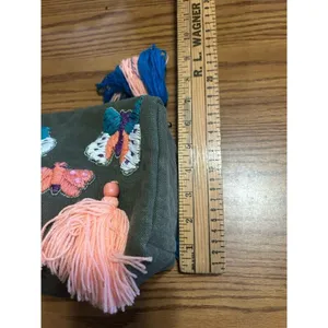 NEW Anthropologie Raj Cotton Canvas Embroidered Butterfly Tassels Green Zip thumbnail 8