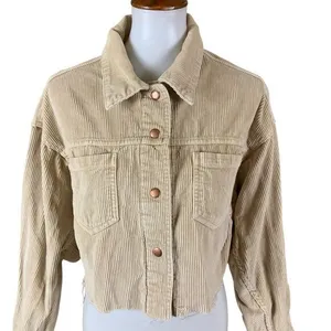 BDG Beige Corduroy‎ Cropped Jacket Small Button Front Long Sleeve Raw Hem thumbnail 2