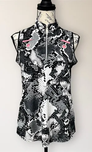 Jamie Sadock Golf Top Womens S Snake Print Sleeveless 1/4 Zip Stretch‎ Black thumbnail 1
