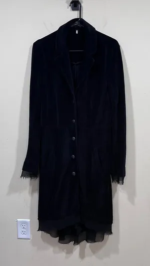 Free People black corduroy ribbed coat jacket button-down duster size M thumbnail 1