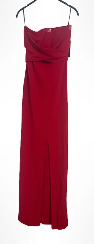 Lulu's Strapless Red Gown with Front Slit thumbnail 1