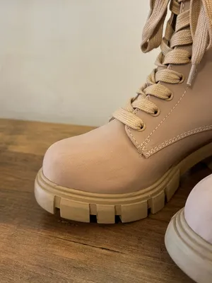 Women's Beige Lace-Up Chunky Heel Combat Boots thumbnail 4