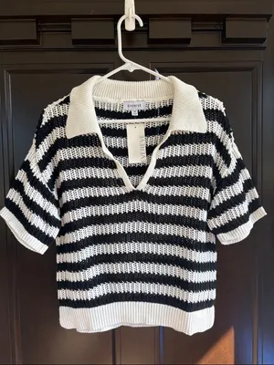 NWT EVEREVE Erica Pullover Striped Sweater Black White Generous XS thumbnail 3
