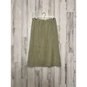 MECO Mode Knit Midi Skirt | Olive Green Stretch Sweater Skirt – Size M Made in G thumbnail 2