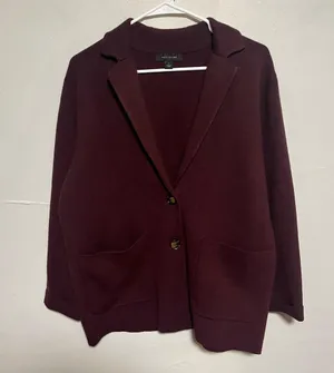 Ann Taylor Deep Burgundy Knit Jacket thumbnail 1