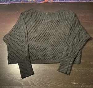Express Black Open-Knit Crewneck Sweater thumbnail 1