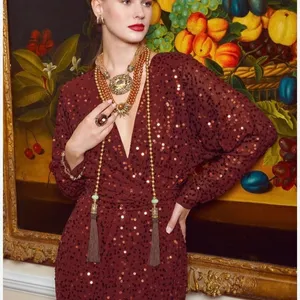 ASOS DESIGN midi dress with batwing sleeve and wrap waist in scatter sequin thumbnail 3