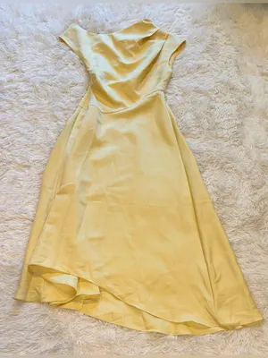 NEW Elliatt Marissa One-Shoulder Asymmetric Hem Duchess Satin Yellow Gown Sz M thumbnail 5