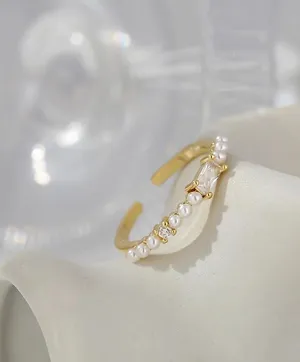 Korean Vintage Pearl Gold Copper Ring thumbnail 4