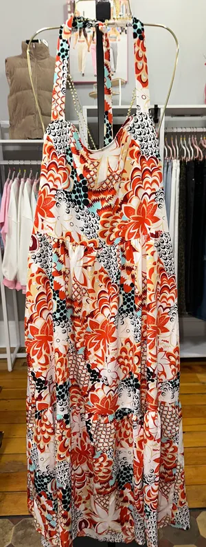 Boutique Boho Floral Halter Sundress thumbnail 1
