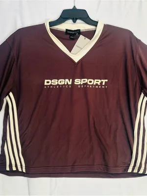 Boohoo DSGN SPORT Brown Athletic Football, V-Neck Top with Cream Trim thumbnail 4