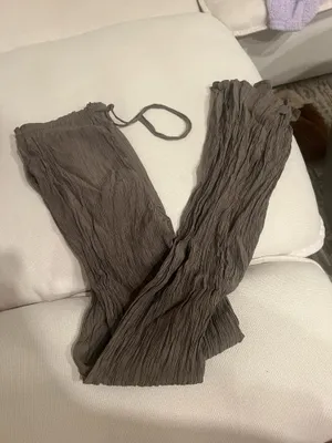 Zara Dark Olive Green Textured Loose Flowy Flare Pants Drawstring Boho Trousers thumbnail 10