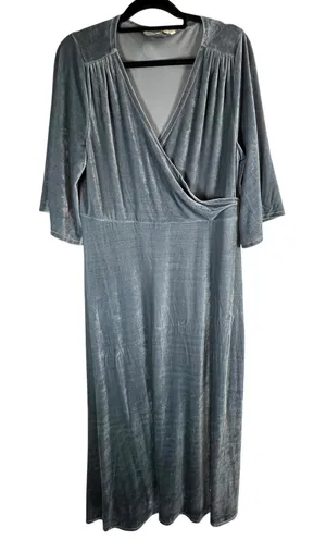 Soft Surroundings Velvet‎ Wrap Maxi Dress Slate Blue Bell Sleeve Size L boho thumbnail 1