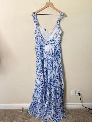 NWT Sau‎ Lee Womens Evangeline Blue Chiffon Printed Evening Dress Gown Size 10 thumbnail 8