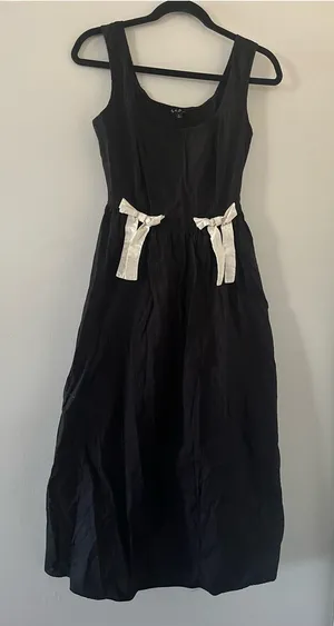 By the River Black 100% Cotton White Bow Maxi Dress Medium Coquette Cottagecore thumbnail 1