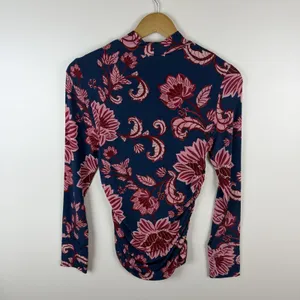 NWT Farm Rio‎ Flower Delicacy Dark Blue Floral Jersey Top Small Ruched Tropical thumbnail 4