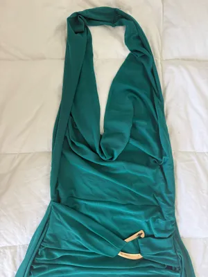 Green Halter Mini Dress with Gold Accent XS thumbnail 9