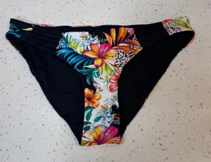 Tropical Floral Leopard Print Strappy Side Hipster‎ Bikini Bottoms Black Medium thumbnail 1