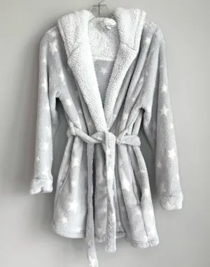 Women's Star Print Cozy Robe with belt Gray XS/S Target thumbnail 1