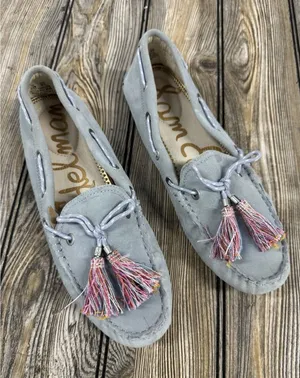 SAM EDELMAN Light Blue Leather Moccasins With Tassels SZ 8.5 thumbnail 1