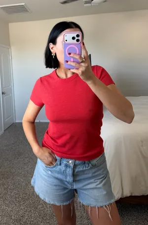 Red waffle knit tee  thumbnail 1