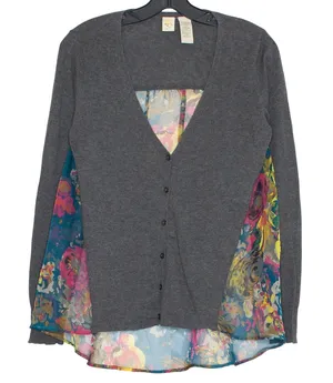 Yellow Bird Anthropologie Cardigan Sweater Floral Cottage Sheer Boho Gray Small thumbnail 1