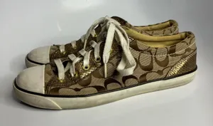 Coach Gema tan & gold monogram canvas sneakers women's size‎ 9 missing a logo thumbnail 1