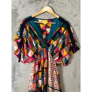 Maeve Anthropologie Boho Geo‎ Print Dress Multicolor V-Neck Flowy Size 2 No Slip thumbnail 5