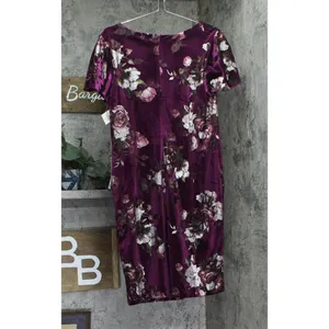 NWT SLNY Embellished Sheath Velvet Floral Print Dress Magenta Purple Multi 14 thumbnail 4