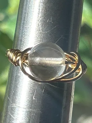 Handmade 💍 Handcrafted Gold-Tone Copper Wire Wrapped Aura Quartz Crystal Ring - size 5 thumbnail 3