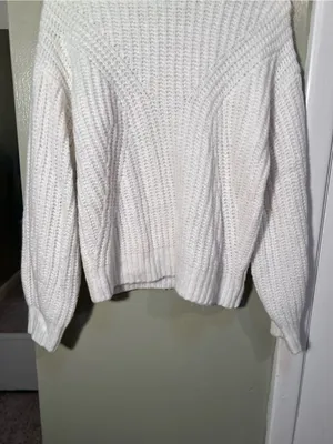 A New Day Womens Size Small Crewneck Sweater White Ribbed Shaker Stitch Long Slv thumbnail 3