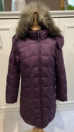 Eddie Bauer Quilted Down Puffer Parka Jacket Purple Long Faux Fur Hood EB650 thumbnail 1