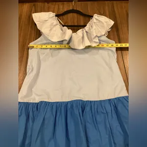 ENGLISH FACTORY colorblock Ruffled sleeveless blue Shift mini Dress size M thumbnail 5