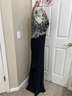 Black Beaded Prom Dress with Front Slit size XL thumbnail 2