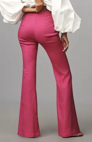 Linen Blend Flare Pants, Size 6 thumbnail 3