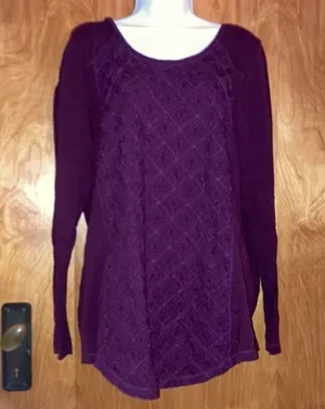 Purple Eddie Bauer Long Sleeve T-Shirt With Embroidered Diamonds Size 1X thumbnail 1