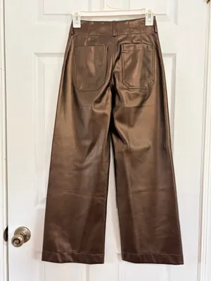 Maeve Anthropologie Colette Metallic Faux Leather Crop Wide Leg Pants 23 Y2K Moto Chic thumbnail 3