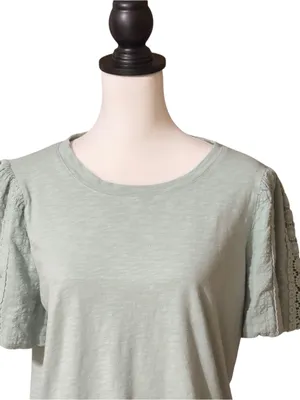Design History Sage Green Crochet Sleeve Tee Sz M thumbnail 4